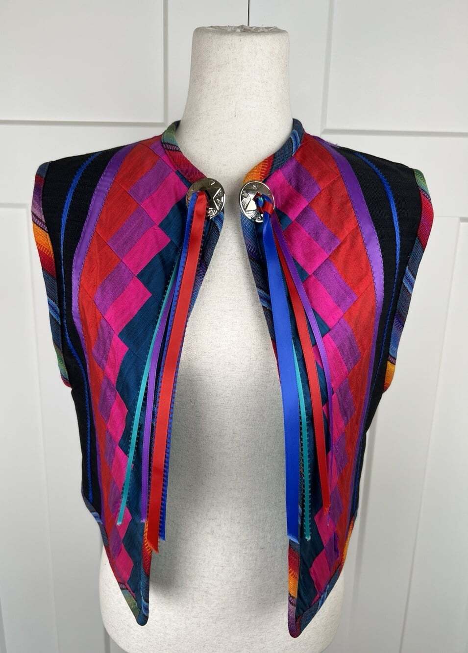 Fiesta Mi Lado Silk Blend Vest S Western Patchwork Concho Ribbon Colorful